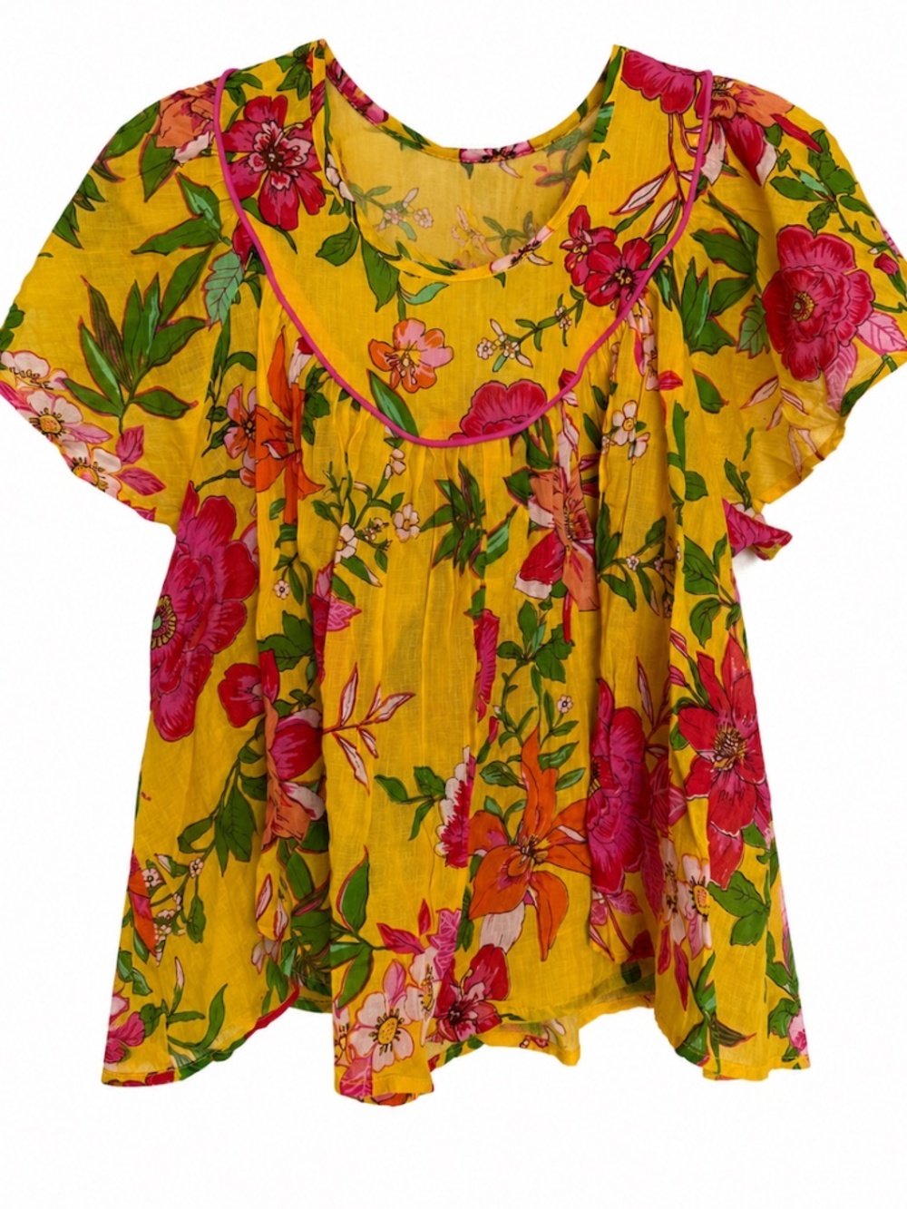 Band of the Free Floral Yellow Boho Blouse Size S NWT